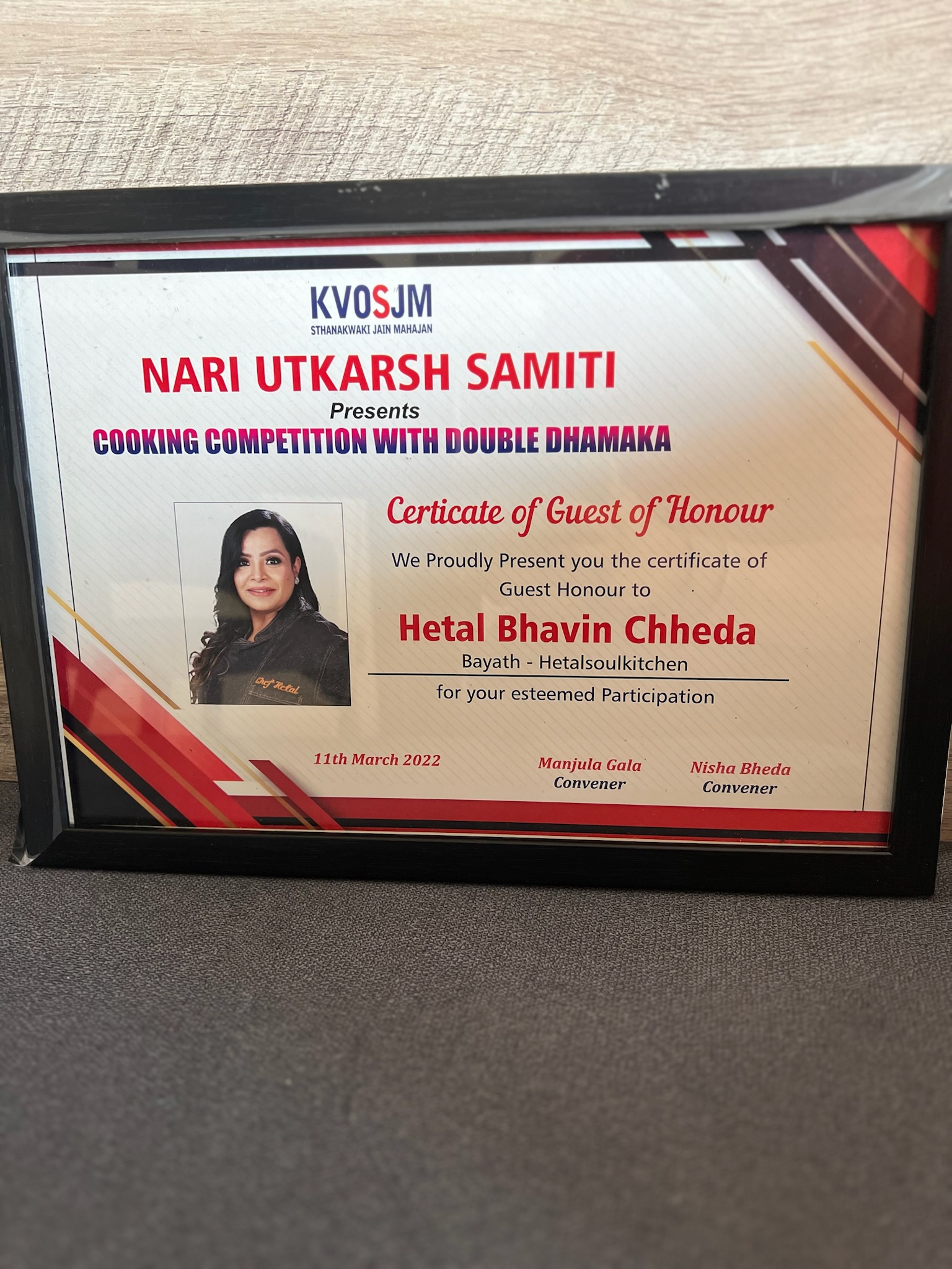 Cooking Competition with Double Dhamaka recognition featuring Hetal Chheda